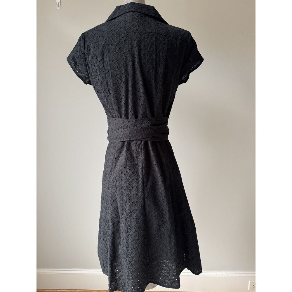 Black Eyelet Pattern Faux Wrap Dress Cap Sleeve Ann Taylor Size 6 - Picture 6 of 11